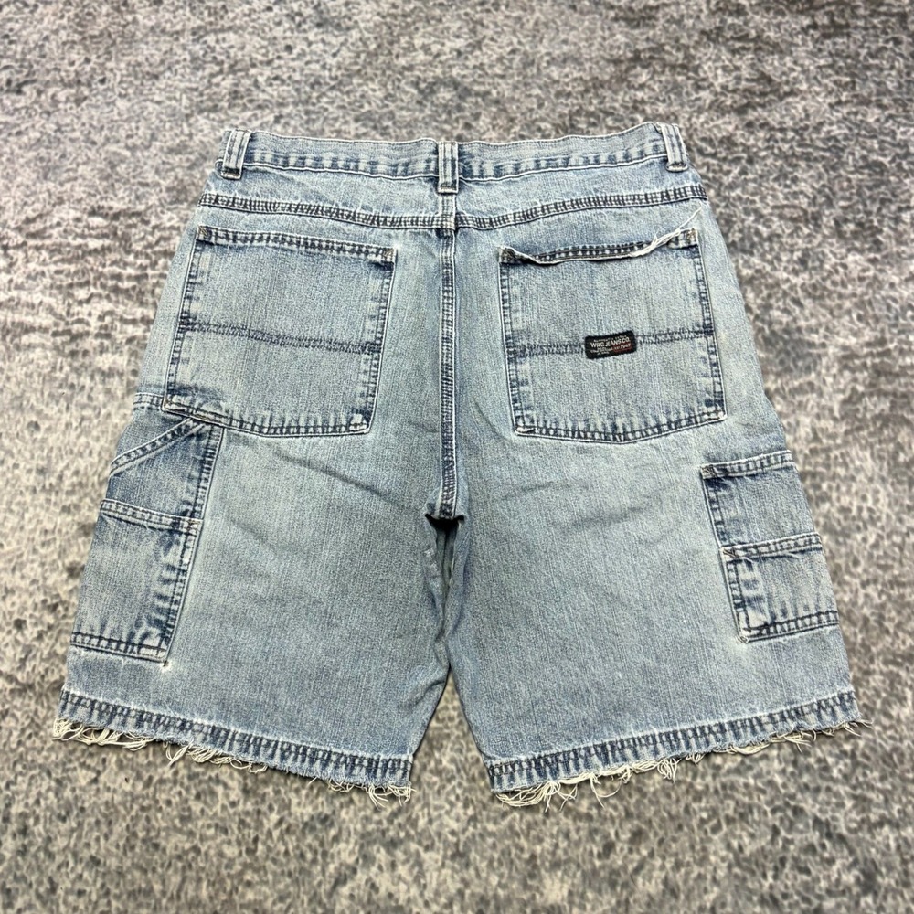 Wrangler Jorts Mens 34 Blue Faded Distressed‎ Utility Skater Denim Cargo Shorts